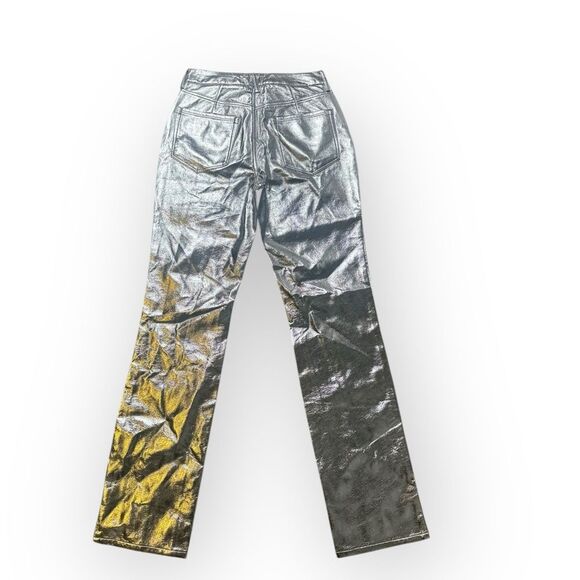 Good American 90s Liquid Pants Womens 27 Silver Silo Cyberpunk Futuristic Zenon - Picture 2 of 7